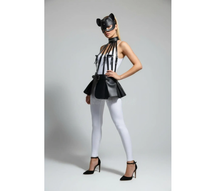 Siyah Etek Suni Deri Etek Peplum Kemer Detaylı Etek - Brf1313