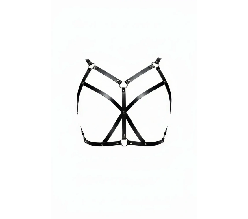 Siyah Göğüs Harness Çapraz Detaylı Suni Deri Vücut Aksesuarı - Brf247