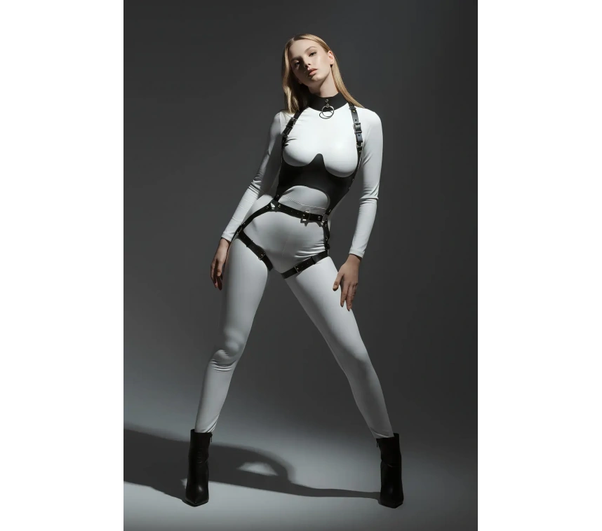 Siyah Göğüs Harness Deri Tokalı Vücut Korse - Brf1402