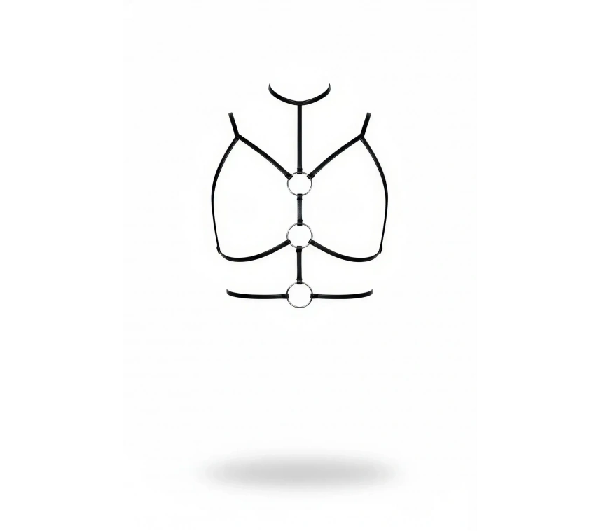 Siyah Göğüs Harness Suni Deri Halka Detaylı Boyunluklu - Brf184