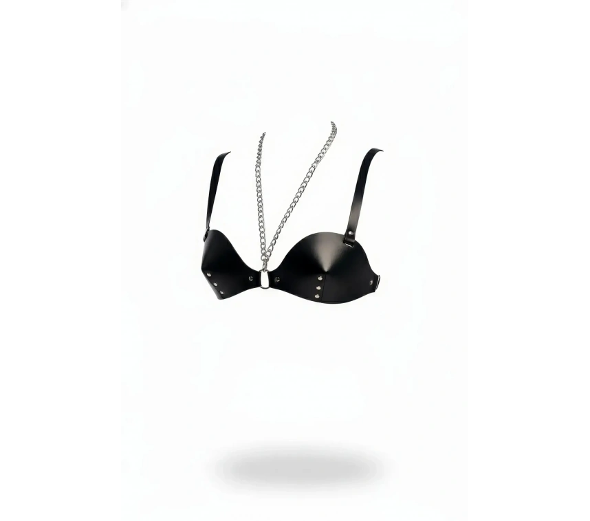 Siyah Göğüs Harness Suni Deri Zımba Detaylı Zincirli - Brf1380