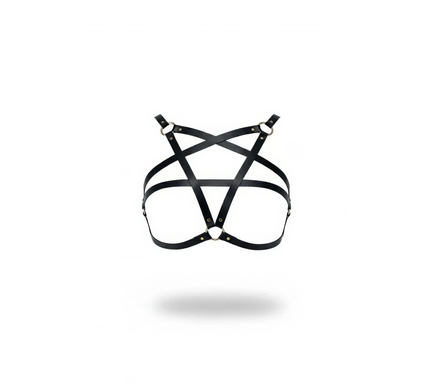 Siyah Göğüs Harness Yıldız Detaylı Suni Deri Vücut Aksesuarı - Brf167