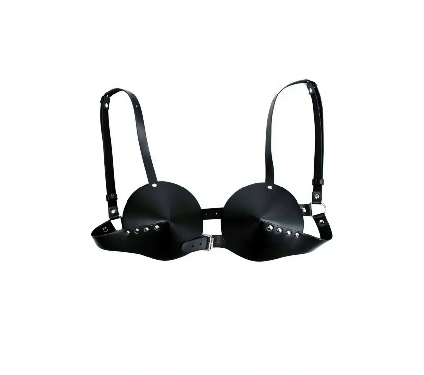 Siyah Göğüs Harness Zımbalı Konik Kaplı Deri - Brf250