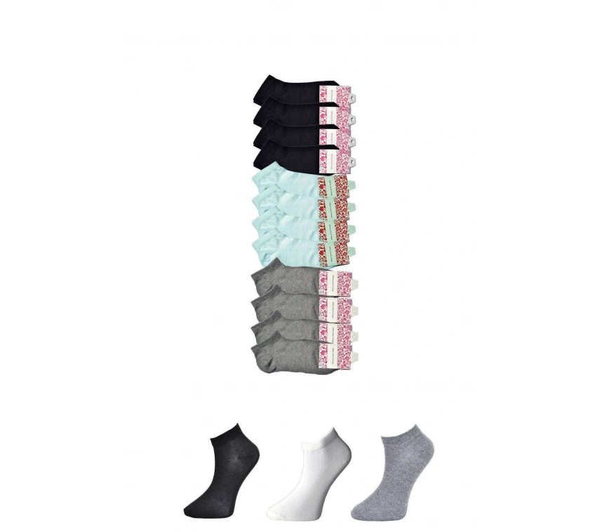 Siyah Gri Ve Beyaz Kadın Bilek Çorap 12 Çift