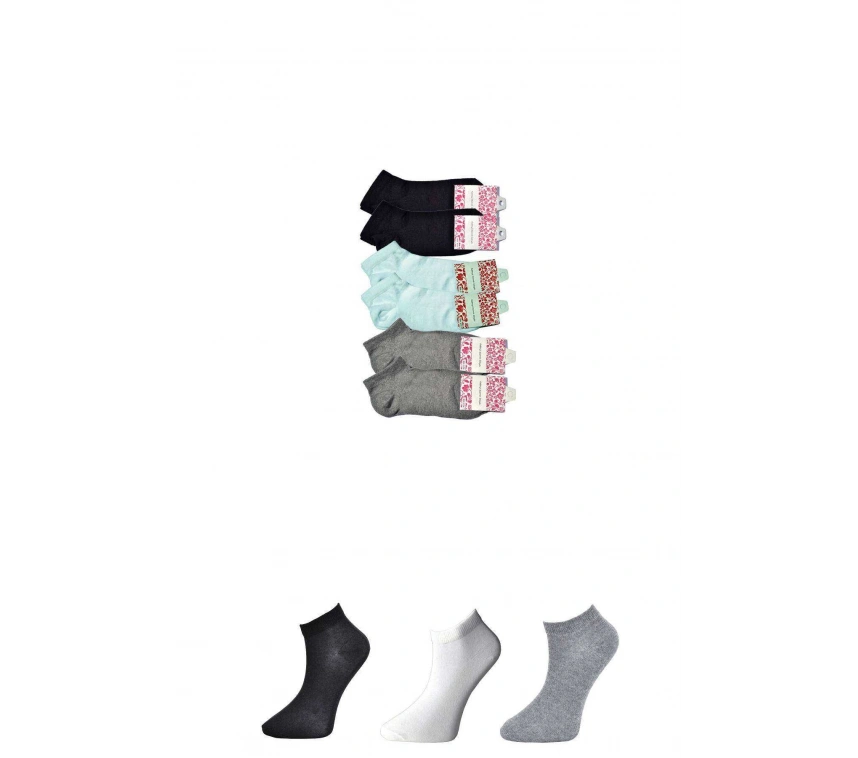 Siyah Gri Ve Beyaz Kadın Bilek Çorap 6 Çift