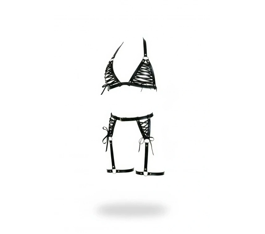 Siyah Harness Takım Çapraz Bağlamalı Suni Deri - Brf1389