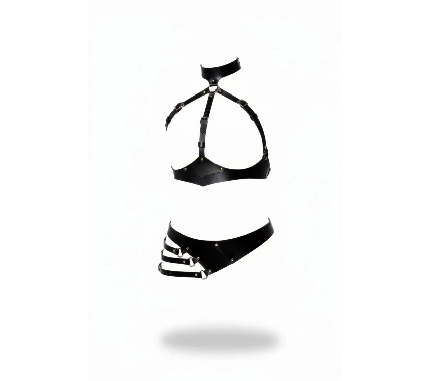 Siyah Harness Takım Deri Boyunluklu Ayarlanabilir Tokalı - Brf1139