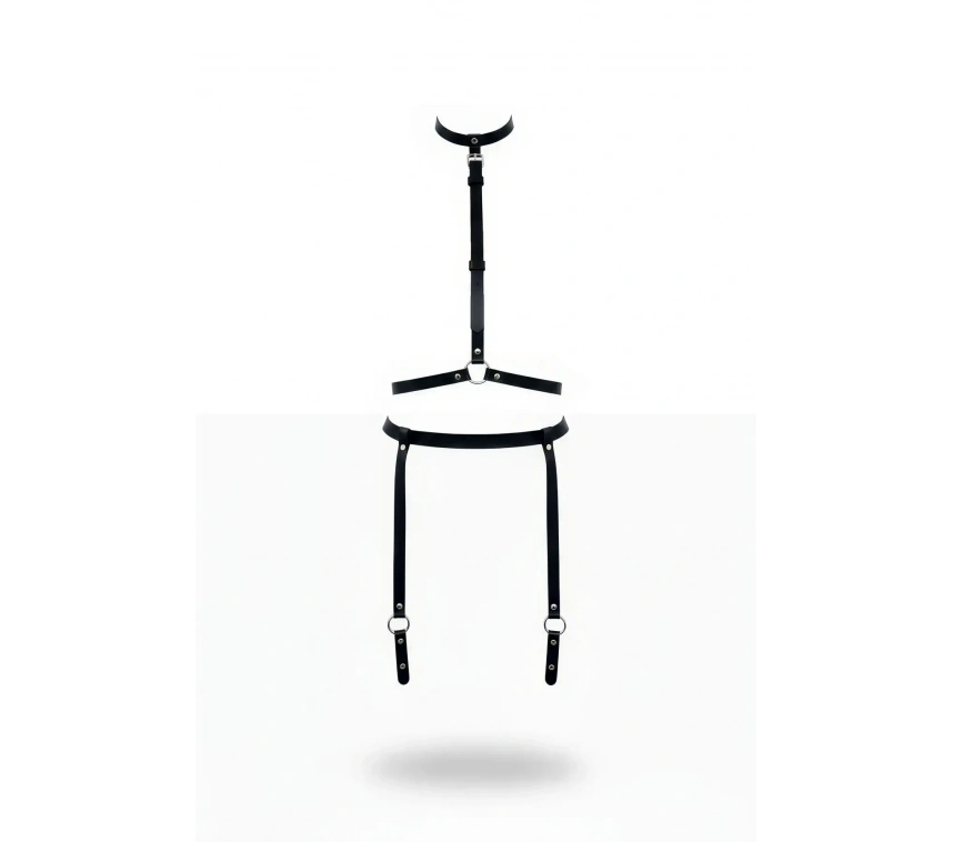 Siyah Harness Takım Deri Boyunluklu Vücut Aksesuarı - Brf230