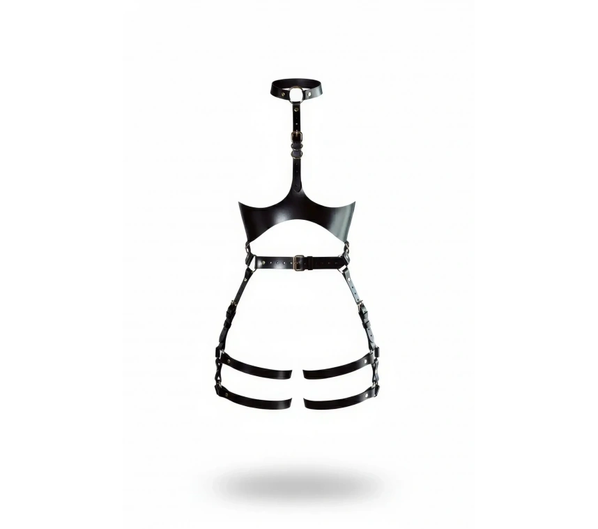 Siyah Harness Takım Deri Gerdanlık Detaylı Tokalı - Brf1386