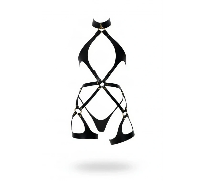 Siyah Harness Takım Yüksek Yaka Halka Detaylı Deri - Brf1331