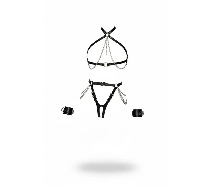 Siyah Harness Takım Zincir Detaylı Deri Vücut Aksesuarı - Brf1224