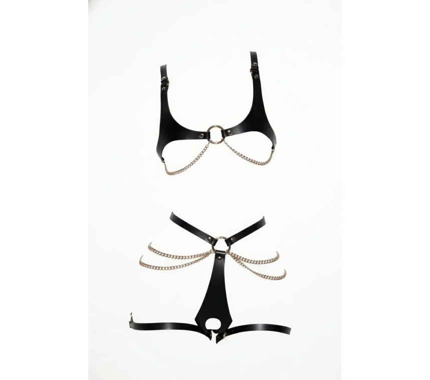 Siyah Harness Takım Zincir Detaylı Deri Vücut Aksesuarı - Brf1384