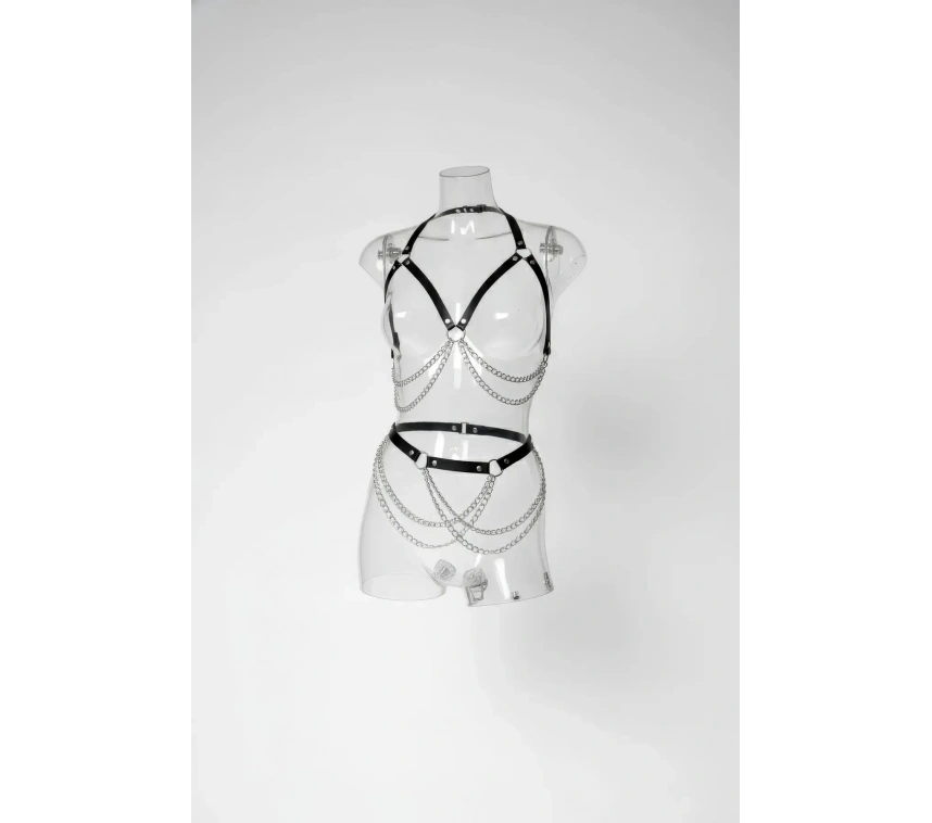 Siyah Harness Takım Zincir Detaylı Metal Halka Aksesuar - Brf1195