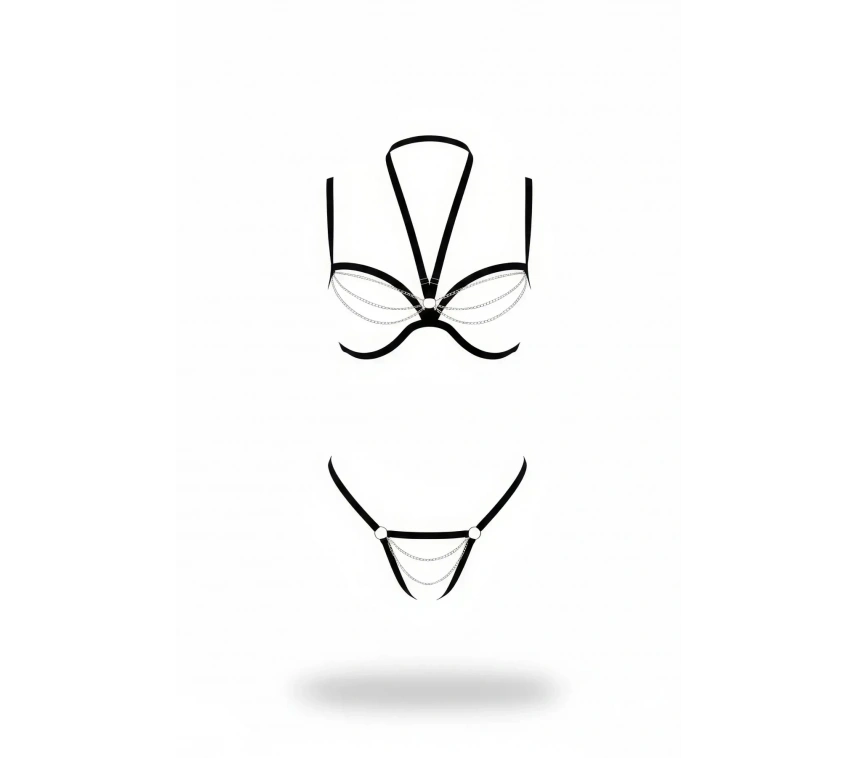 Siyah Harness Takım Zincir Detaylı Vücut Braleti - Brf1204