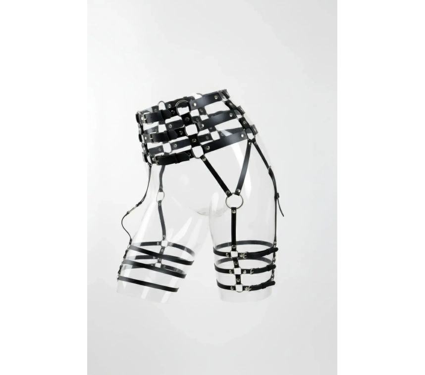 Siyah Jartiyer Harness Yüksek Bel Çoklu Kemerli Metal Tokalı - Brf1051