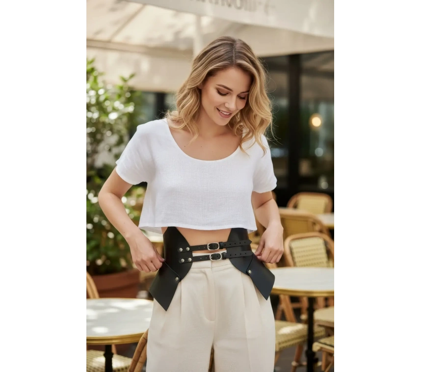 Siyah Kadın Kemer Çift Tokalı Geniş Korse Kemer - Brf1010