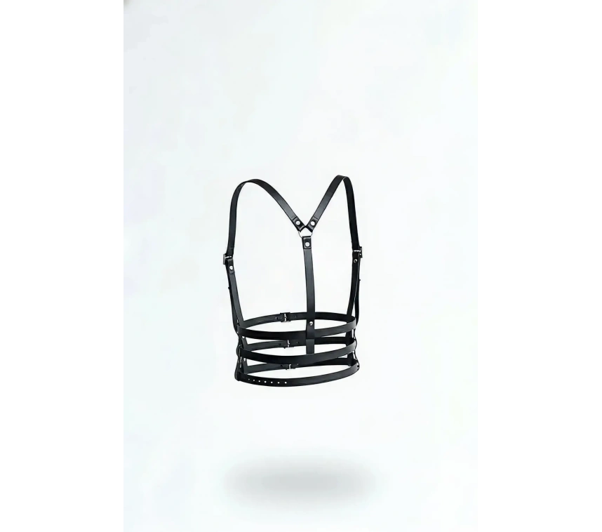 Siyah Kadın Kemer Deri Vücut Aksesuarı Çoklu Tokalı - Brf135