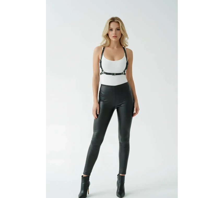 Siyah Kadın Kemer Deri Vücut Tokalı Aksesuar - Brf155