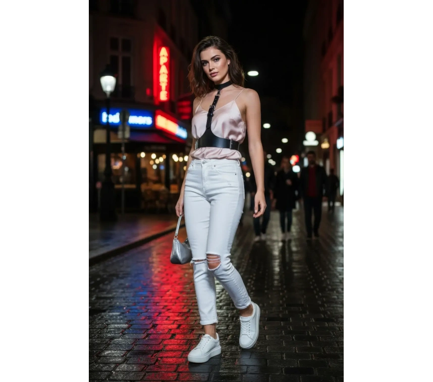 Siyah Kadın Kemer Geniş Deri Tokalı Yelek Detaylı - Brf1297