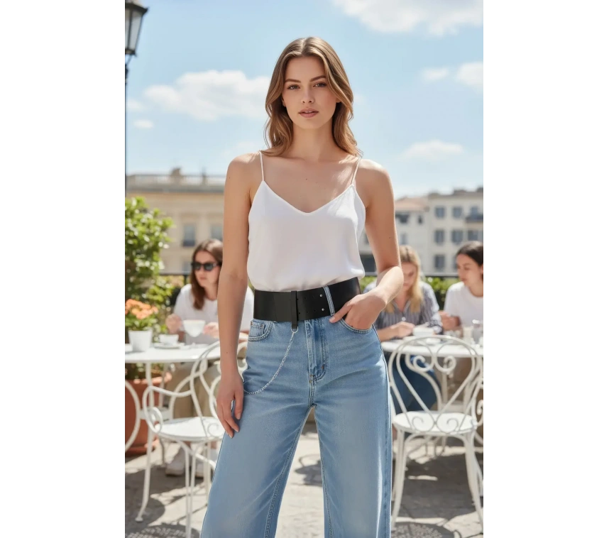 Siyah Kadın Kemer Kalın Bel Korse Aksesuarı - Brf1117