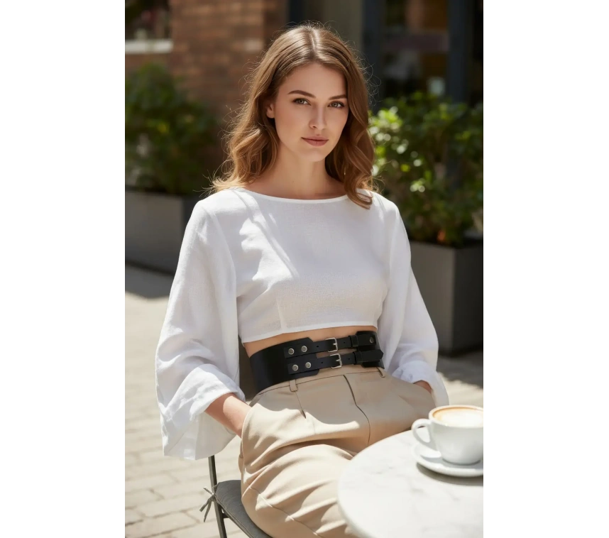 Siyah Kadın Kemer Kalın Çift Tokalı Bel Aksesuarı - Brf1203