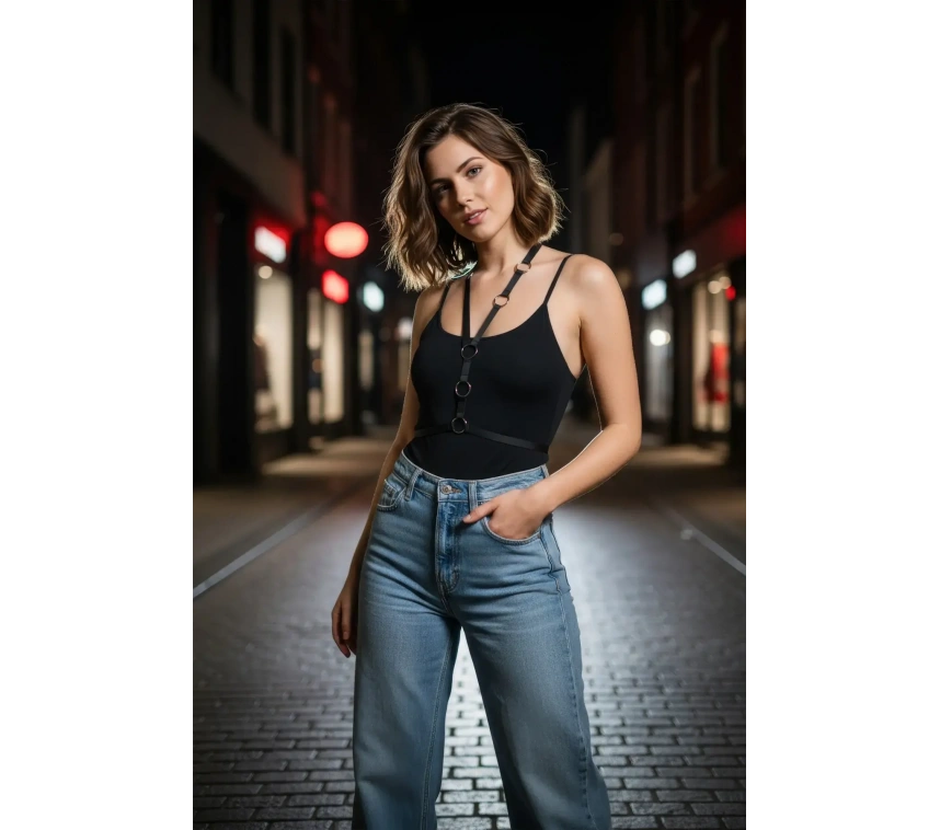 Siyah Kadın Kemer Metal Halkalı İnce Şeritli - Brf101