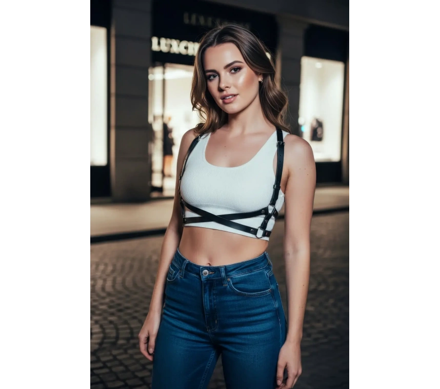 Siyah Kadın Kemer Suni Deri Çapraz Vücut Aksesuarı - Brf204