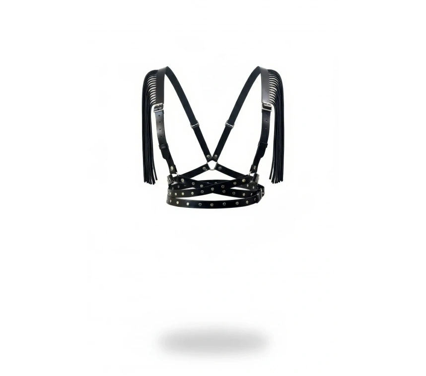 Siyah Kadın Kemer Zımbalı Deri Vücut Aksesuarı - Brf1004