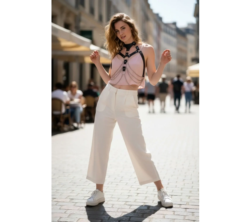 Siyah Kadın Kemer Zincir Detaylı Vücut Aksesuarı - Brf1066