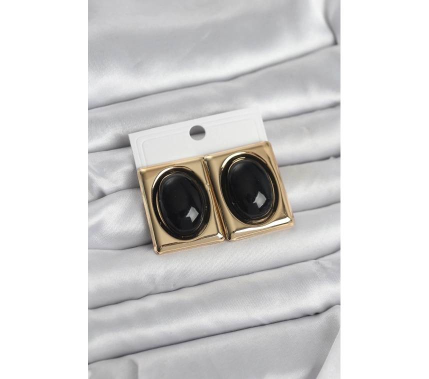 Siyah Kare Model Vintage Gold Renk Kadın Küpe