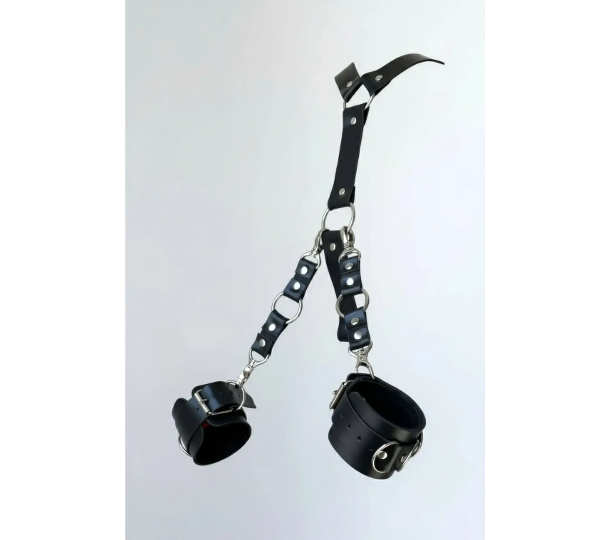 Siyah Kırbaç - Kelepçe Deri Bağlantılı Metal Detaylı Set - Brf1024