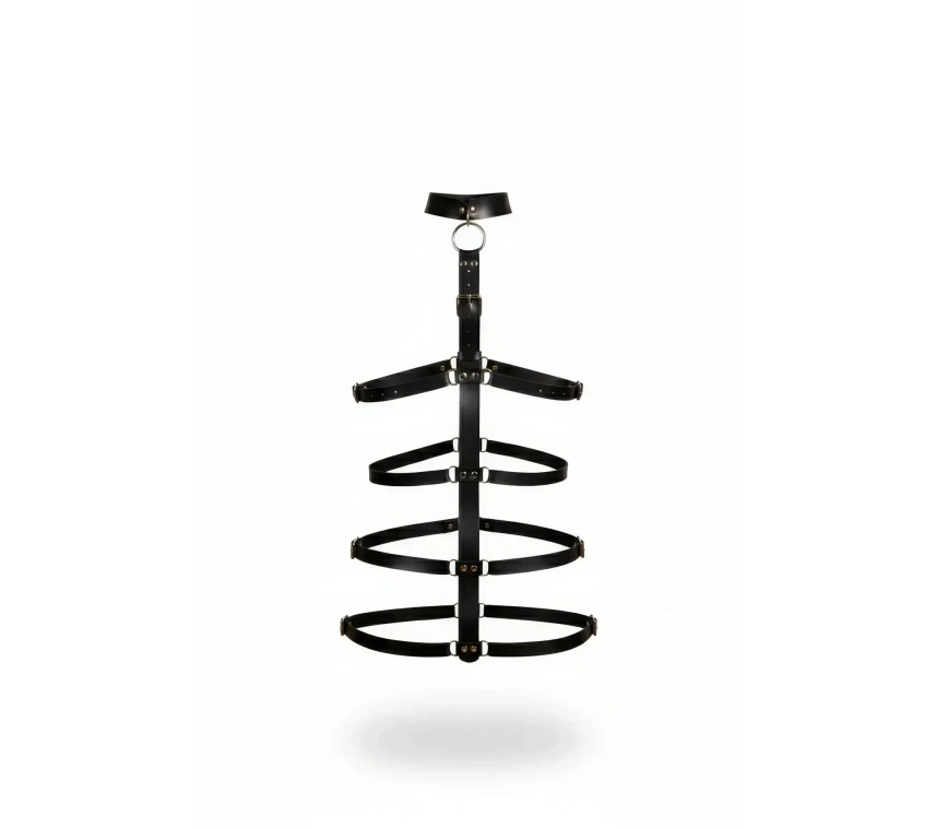 Siyah Kırbaç - Kelepçe Deri Vücut Kafesi Bağlama - Brf1061