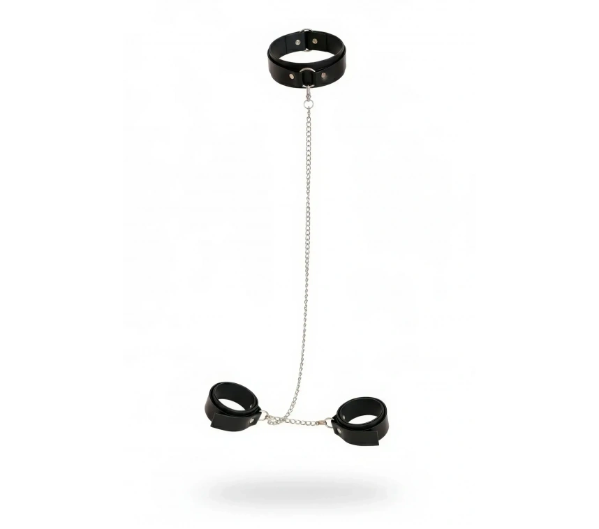 Siyah Seksi Aksesuar Deri Boyunluklu Zincirli Kelepçe Seti - Brf1247