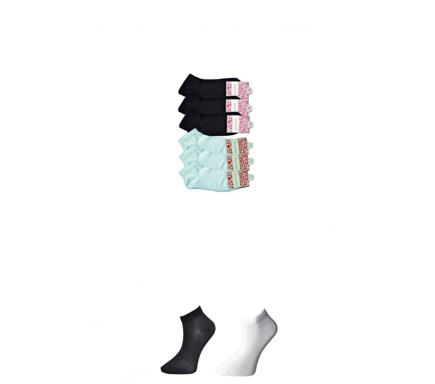 Siyah Ve Beyaz Kadın Bilek Çorap 6 Çift