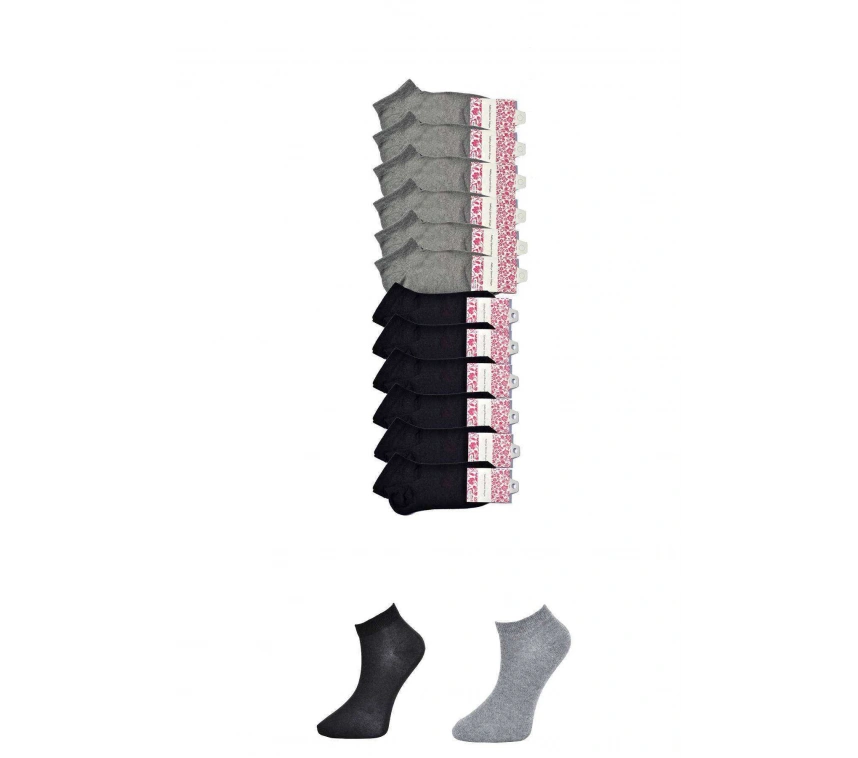 Siyah Ve Gri Kadın Bilek Çorap 12 Çift