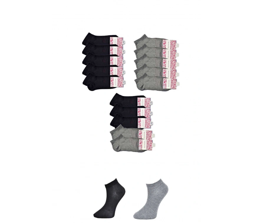 Siyah Ve Gri Kadın Bilek Çorap 15 Çift