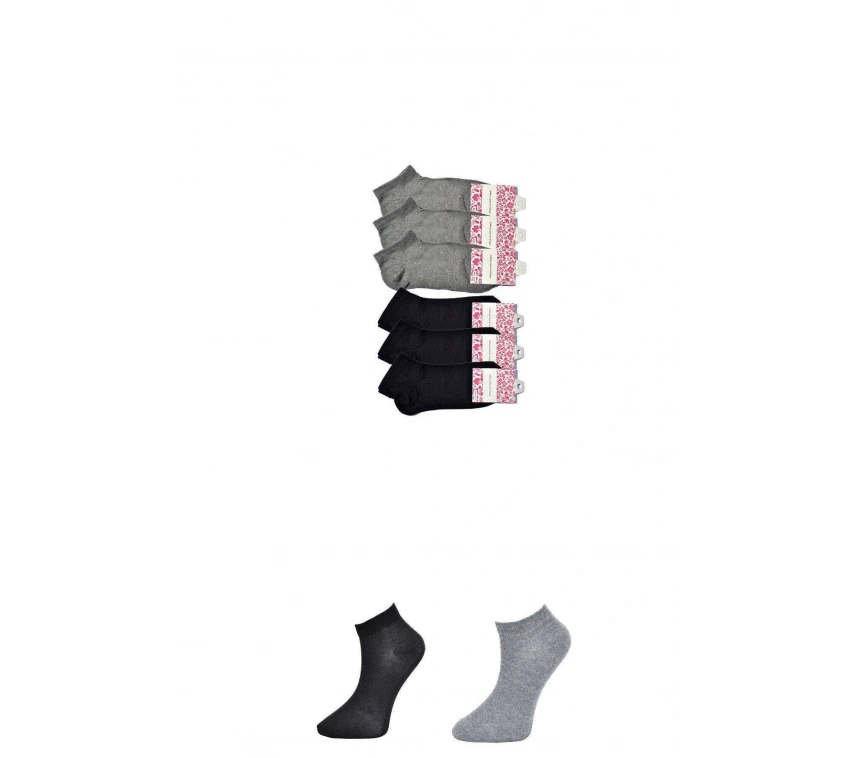 Siyah Ve Gri Kadın Bilek Çorap 6 Çift