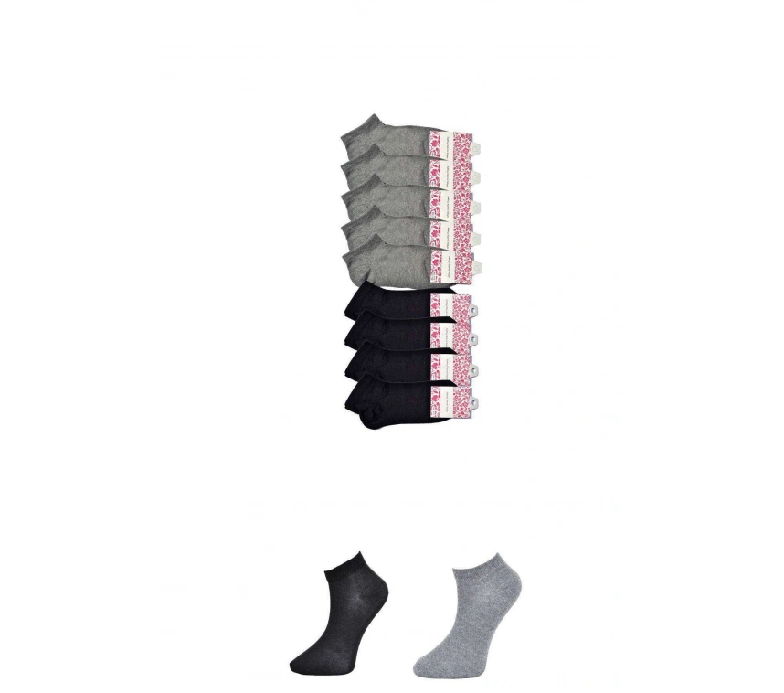 Siyah Ve Gri Kadın Bilek Çorap 9 Çift