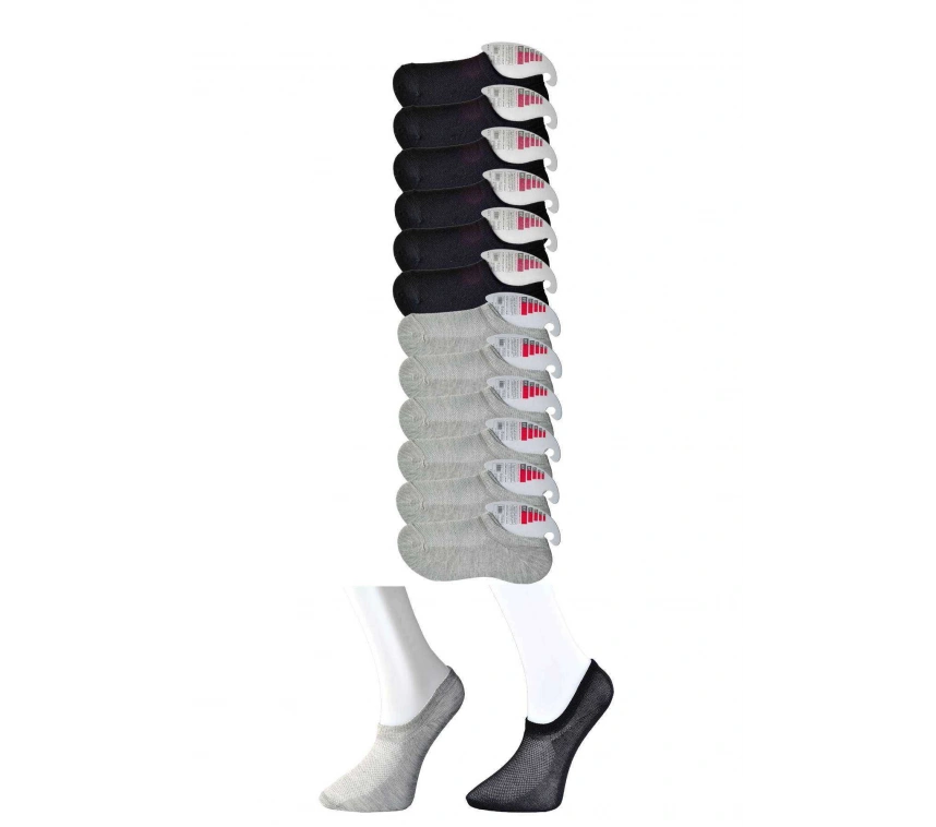 Siyah Ve Gri Kadın Görünmez Çorap 12 Çift
