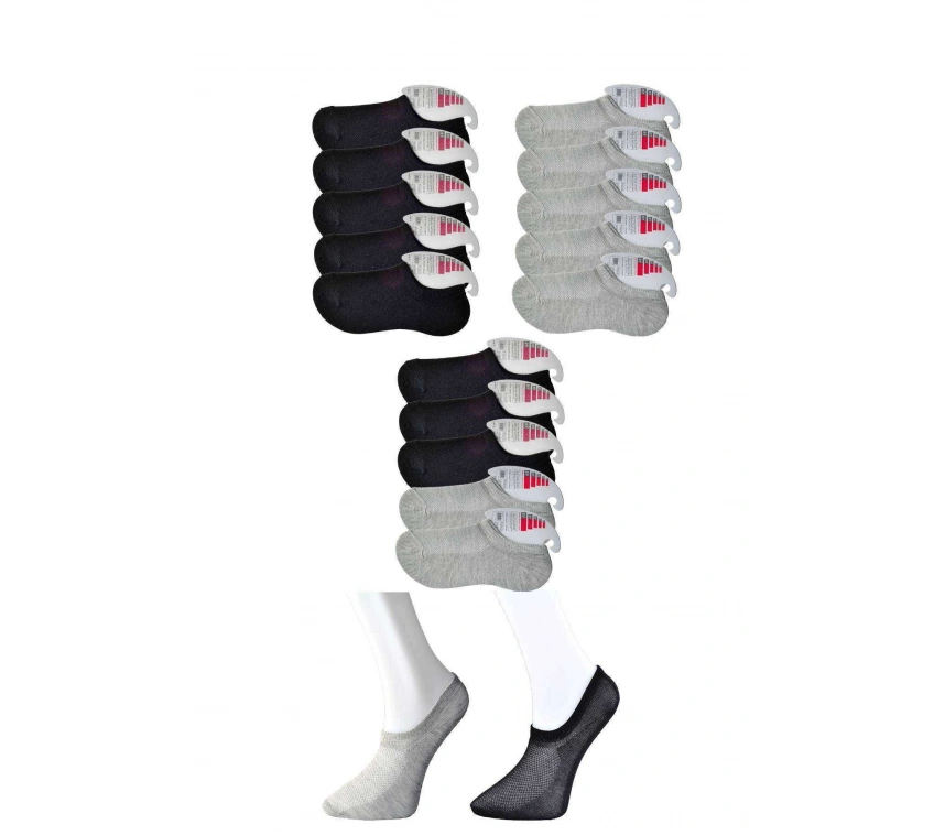 Siyah Ve Gri Kadın Görünmez Çorap 15 Çift