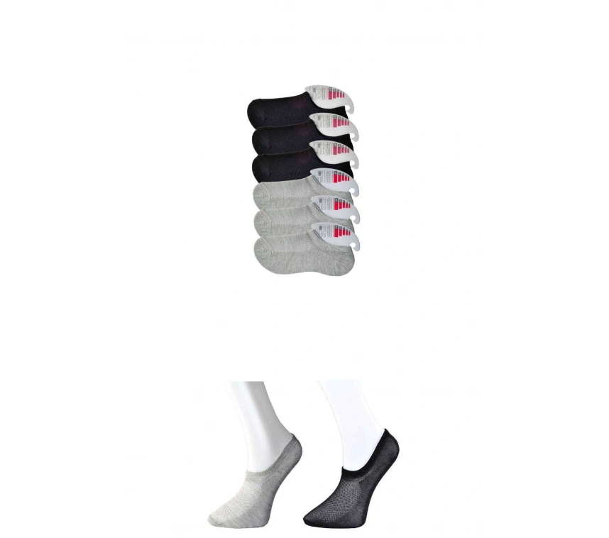 Siyah Ve Gri Kadın Görünmez Çorap 6 Çift