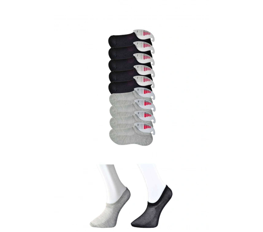 Siyah Ve Gri Kadın Görünmez Çorap 9 Çift