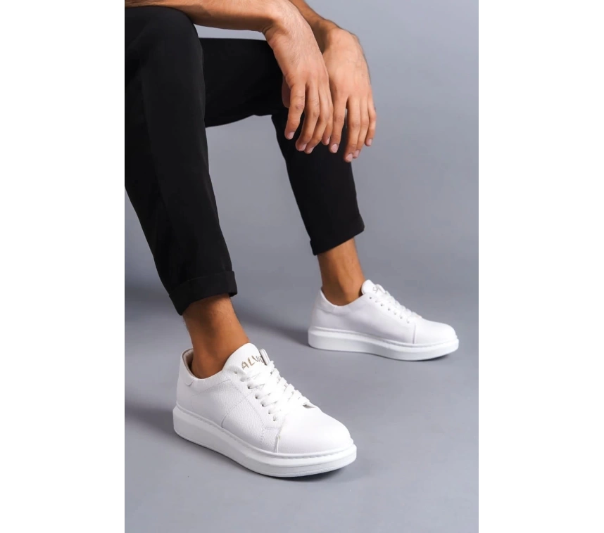 SLW151 Boost Bağcıklı Cilt Erkek Günlük Sneaker Ayakkabı CBT - Beyaz