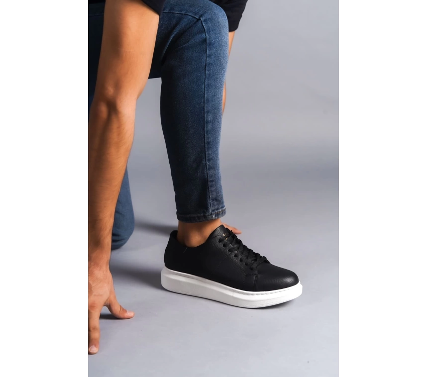 SLW151 Boost Bağcıklı Cilt Erkek Günlük Sneaker Ayakkabı CBT - Siyah