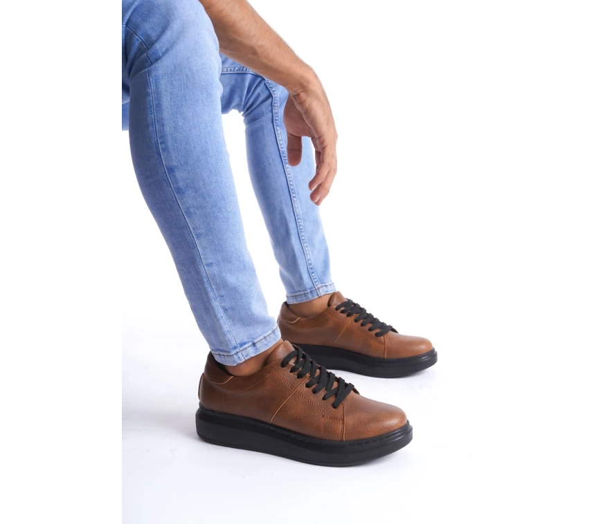 SLW151 Boost Bağcıklı Cilt Erkek Günlük Sneaker Ayakkabı CST - Taba