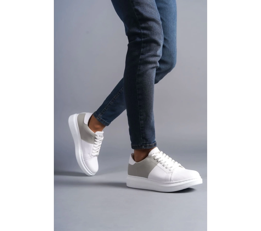 SLW151 Boost Bağcıklı Cilt Süet Erkek Günlük Sneaker Ayakkabı CSBT - Beyaz/Gri