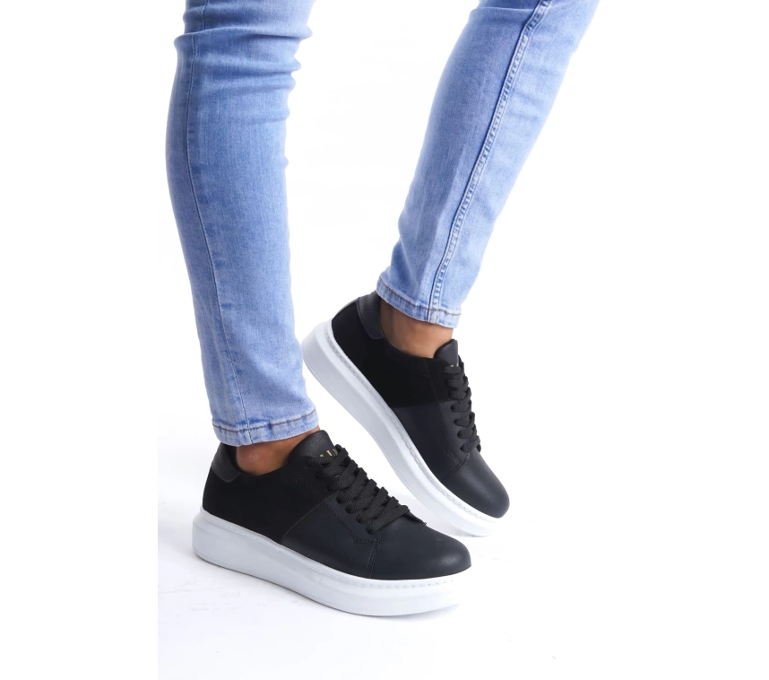 SLW151 Boost Bağcıklı Cilt Süet Erkek Günlük Sneaker Ayakkabı CSBT - Siyah