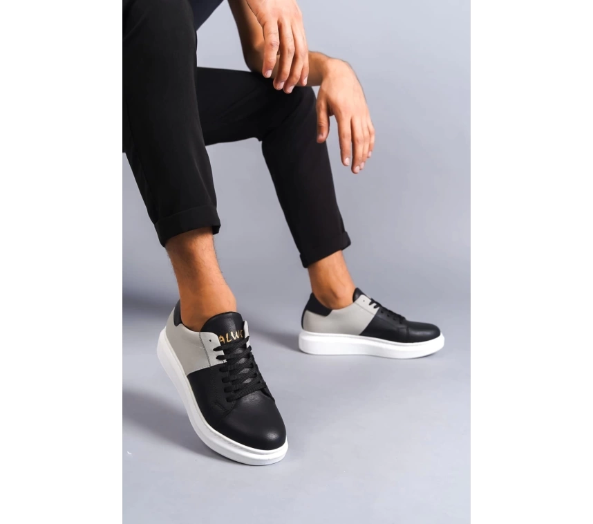 SLW151 Boost Bağcıklı Cilt Süet Erkek Günlük Sneaker Ayakkabı CSBT - Siyah/Gri