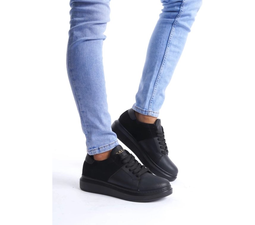 SLW151 Boost Bağcıklı Cilt Süet Erkek Günlük Sneaker Ayakkabı CSST - Siyah