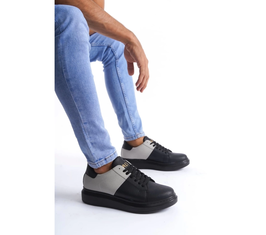 SLW151 Boost Bağcıklı Cilt Süet Erkek Günlük Sneaker Ayakkabı CSST - Siyah/Gri